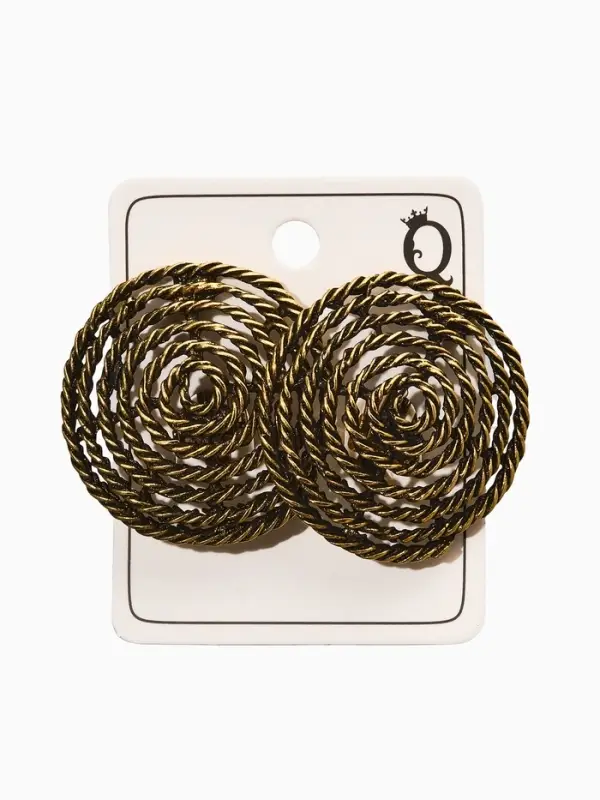 Клипсы "Винтаж" круг из веревки, цвет чернёное золото