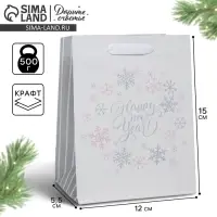 Пакет подарочный новогодний крафтовый &laquo;Happy new year!&raquo;, 12 х 15 х 5.5 см