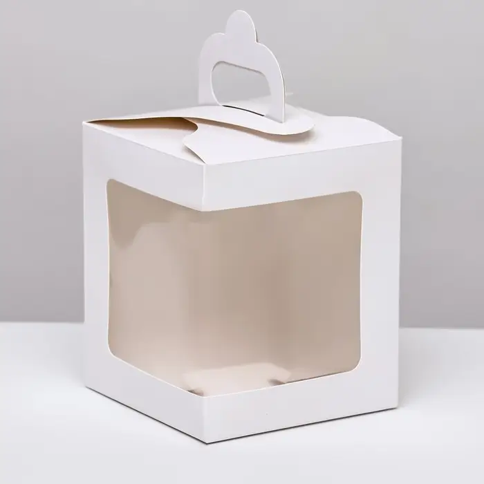 Коробка для пирожного с оконом, белая, 12.5&times;12.5&times;15 см