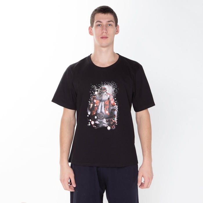 Футболка мужская новогодняя «Дед мороз», цвет чёрный, размер 52 Футболка мужская новогодняя «Дед мороз», цвет чёрный, размер 52