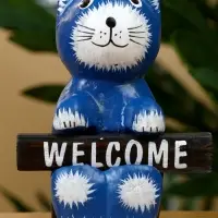 Сувенир "Кот с табличкой WELCOME" дерево 8х4х10 см, цв. синий