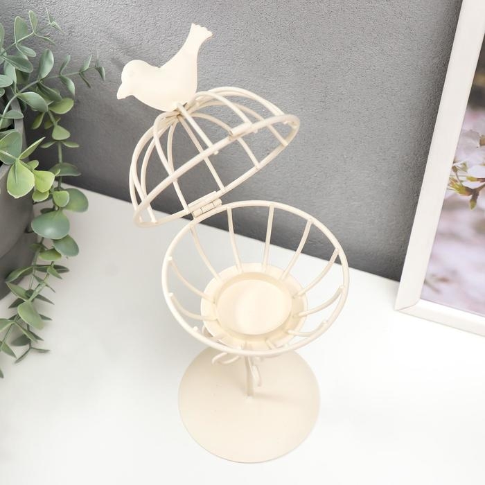 Подсвечник металл 1 свеча "Птица и гнездо" белый 23х10х10 см