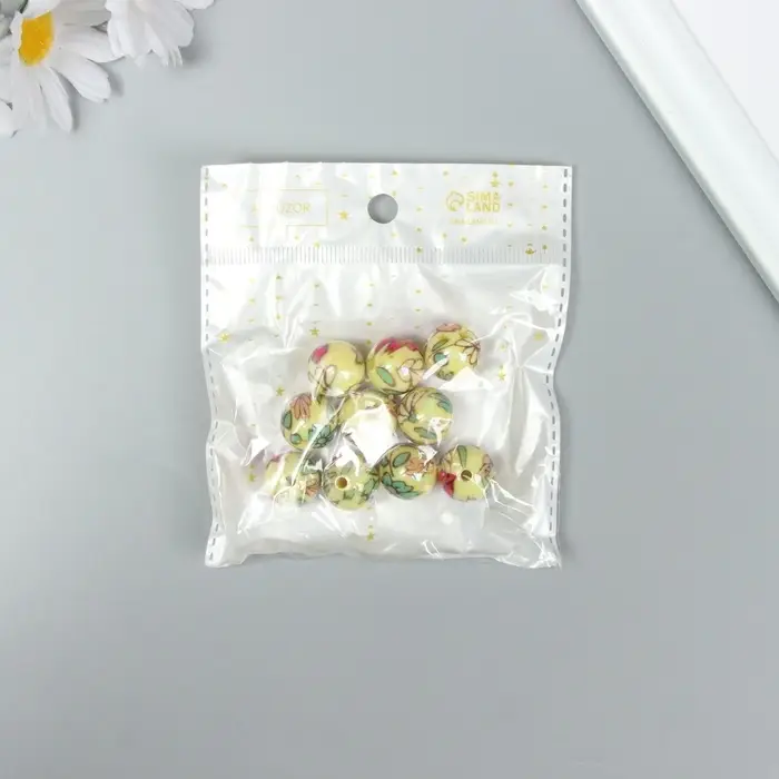 Бусины для творчества акрил "Цветочки на жёлтом" МИКС 1,6х1,6х1,6 см