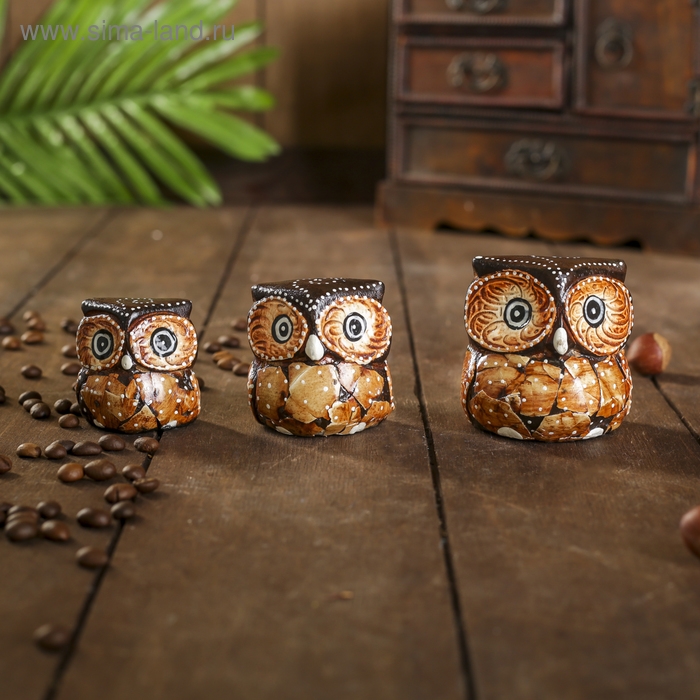 Сувенирный набор дерево "Совы с листьями"(3 шт)  6х14х7 см