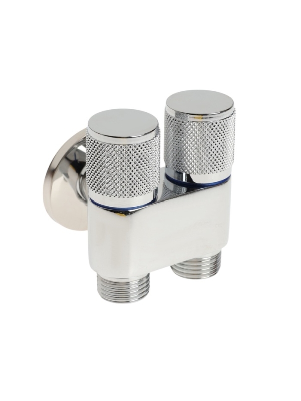 Кран двойной ZEIN engr, 1/2" х 1/2", два вентиля, кран-букса керамика, нерж. сталь, хром