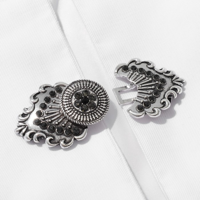 Зажим для кардигана «Лепнина», цвет чёрный в чернёном серебре Зажим для кардигана «Лепнина», цвет чёрный в чернёном серебре