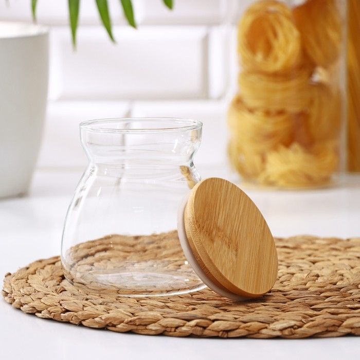 Банка стеклянная для сыпучих продуктов с бамбуковой крышкой &laquo;Бамбук&raquo;, 650 мл, 11&times;12 см