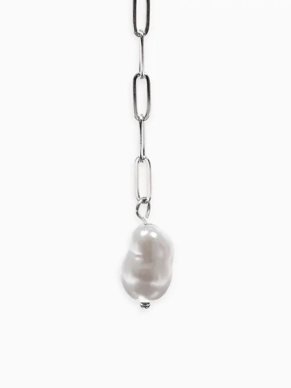 Цепь с бусиной "Жемчужина", вытянутое звено, цвет белый в серебре