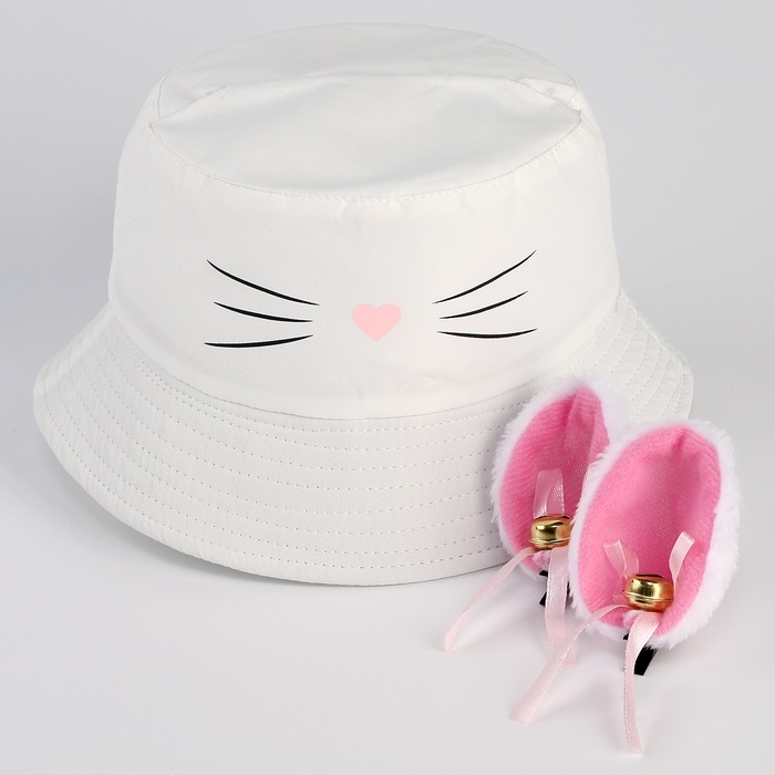 Панама детская для девочки &laquo;Кошка&raquo;, + ушки-заколки, р-р 54