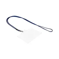 Бейдж горизонтальный, внешний размер 94&times;80 мм, внутренний размер 87&times;54 мм, на синем шнурке 40 см