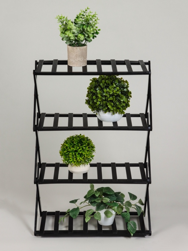 Подставка для цветов Greengo, 4 полки, 50 &times; 25 &times; 68 см, напольная, бамбук, чёрная