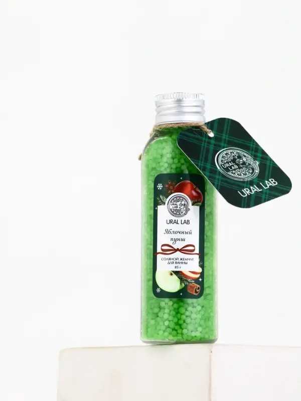URAL LAB Жемчуг для ванны во флаконе, 85 г, аромат яблочный пунш, URAL LAB
