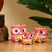 Набор сувенирный "Совята" дерево H 4, 3, 2 см, цв. розовый