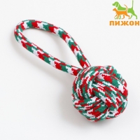 Игрушка канатная "Мяч с ручками" для крупных собак, до 80 г, до 20 см, красно-бело-зелёная