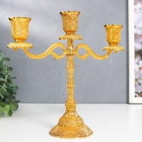 Подсвечник металл на 3 свечи "Раджа" золото 22,5х8х24 см