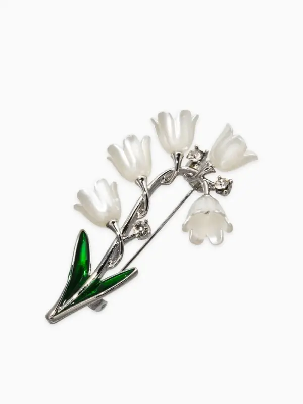 Брошь "Цветы Ландышей", цвет бело-зелёный в серебре