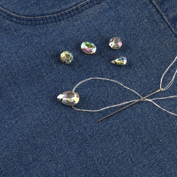 Стразы пришивные &laquo;Ассорти&raquo;, в оправе, набор 50 шт, голография серебристые