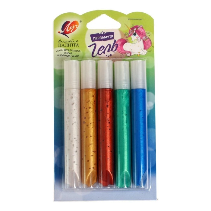 Гель с блёстками Гель с блёстками "Луч", 5 цветов х 10 мл, перламутровый