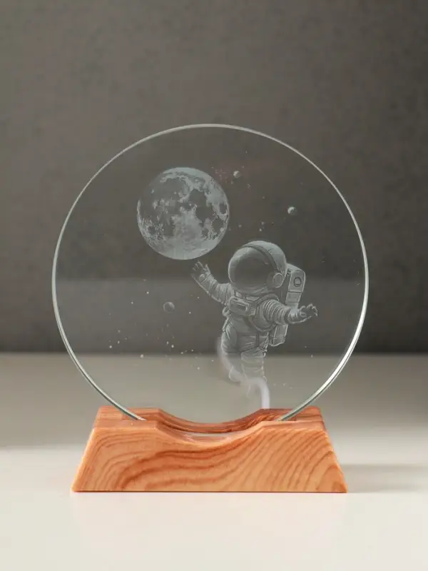 Сувенир стекло свет "Диск. Полёт космонавта" 5хLED d=10 см, USB 10х4х11,4 см