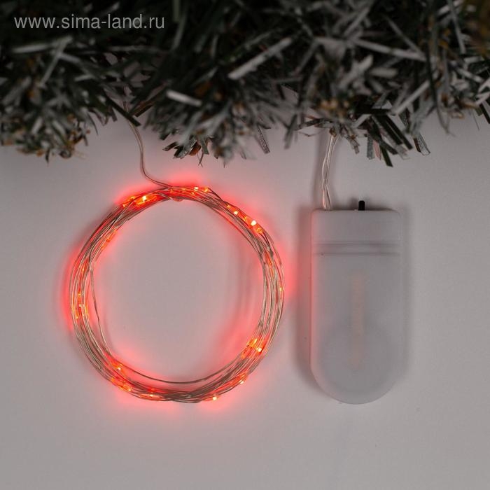 Гирлянда «Нить» 2 м роса, IP20, серебристая нить, 20 LED, батарейки CR2032х2 (в комплекте), свечение красное Гирлянда «Нить» 2 м роса, IP20, серебристая нить, 20 LED, батарейки CR2032х2 (в комплекте), свечение красное