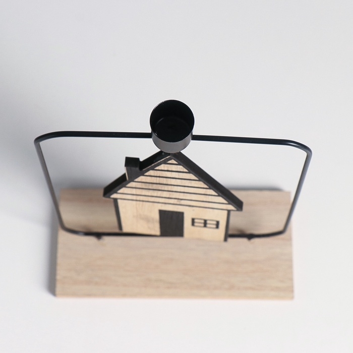 Подсвечник металл, дерево на 1 свечу "Домик" d=2 см 6х15х24 см