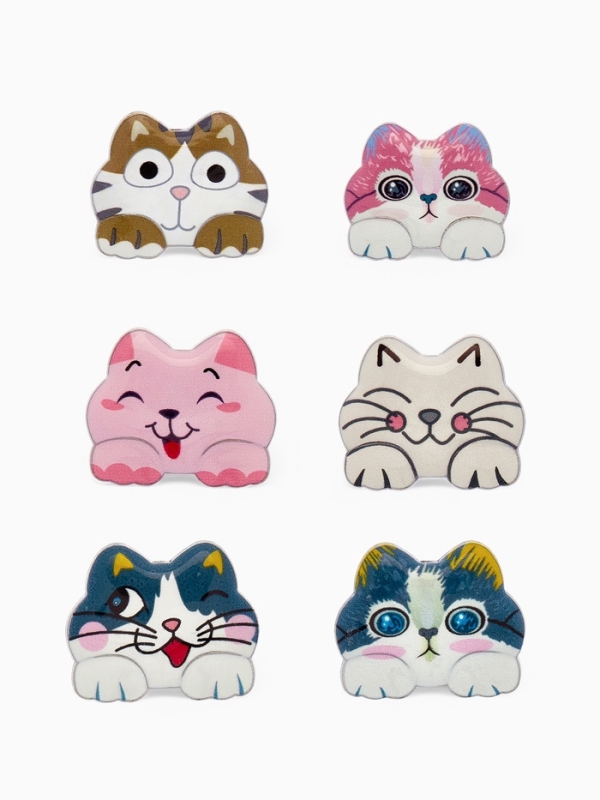 Брошь &laquo;Котёнок&raquo; озорной, цвет МИКС в серебре (неделимая фасовка 12 шт., цена за шт.)