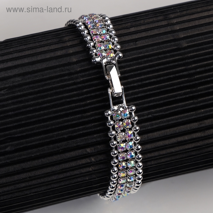 Браслет со стразами &laquo;Сияй&raquo; нить кругами, цвет радужный в серебре, 18см