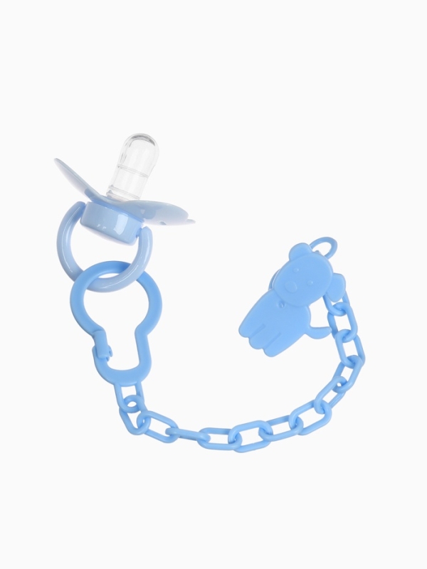 Пустышка классическая, с держателем, +0мес., цвет голубой