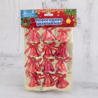 Украшение ёлочное "Колокольчики с бантиком" (набор 12 шт) 2 см, красный Украшение ёлочное "Колокольчики с бантиком" (набор 12 шт) 2 см, красный