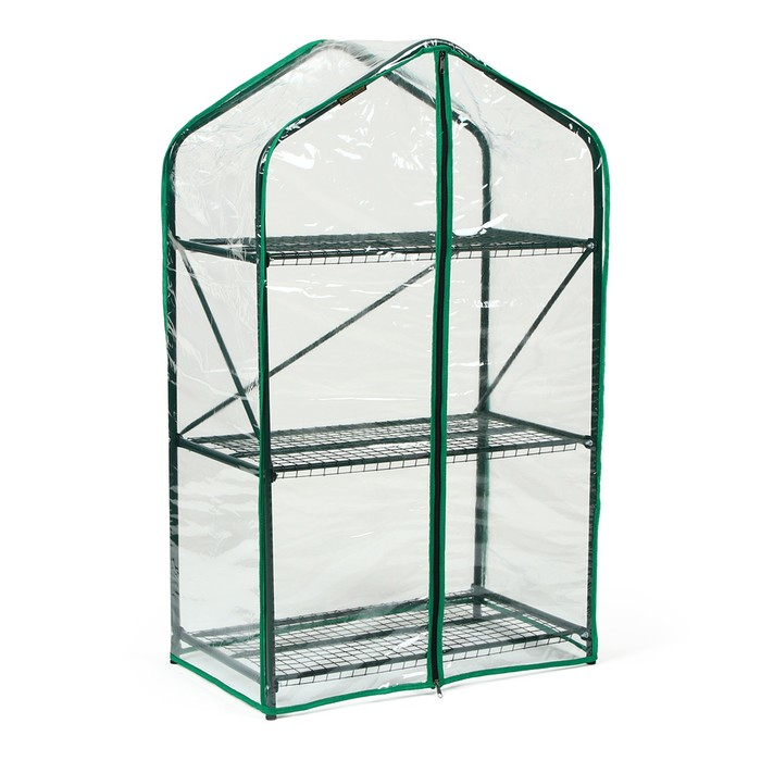 Парник-стеллаж, 3 полки, 110 × 65 × 40 см, металлический каркас d = 16 мм, чехол плёнка 100 мкм Парник-стеллаж, 3 полки, 110 × 65 × 40 см, металлический каркас d = 16 мм, чехол плёнка 100 мкм