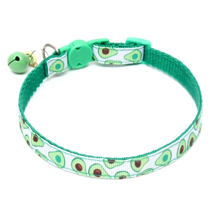 Ошейник текстильный "Авокадо" с бубенчиком и подвеской, 19-32 х 1 см