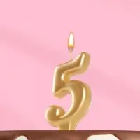 Свеча для торта &laquo;Цифра 5&raquo;, золотая, 5.5 см