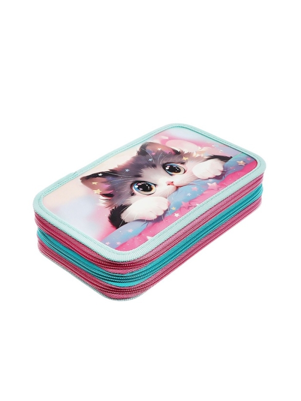 Пенал 3 секции, 125 х 205 х 55 мм, Calligrata 30П26/3 "Кот Корея", ламинированный картон