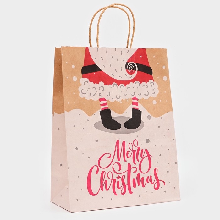 Новый год. Пакет бумажный подарочный новогодний крафт "С Новым Годом", 33 &times; 26 &times; 12 см.