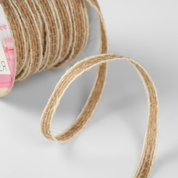 Тесьма декоративная холщовая, 6 мм, 9 &plusmn; 0,5 м, цвет светло-бежевый/бежевый