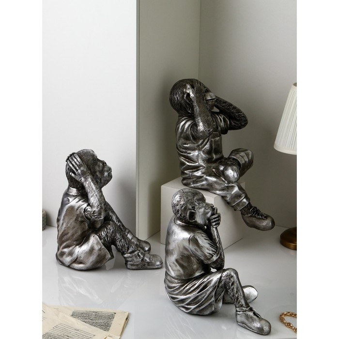 Набор фигур &laquo;Люди. Не вижу, не слышу, не говорю&raquo;, полистоун, 38 см, цвет серебро