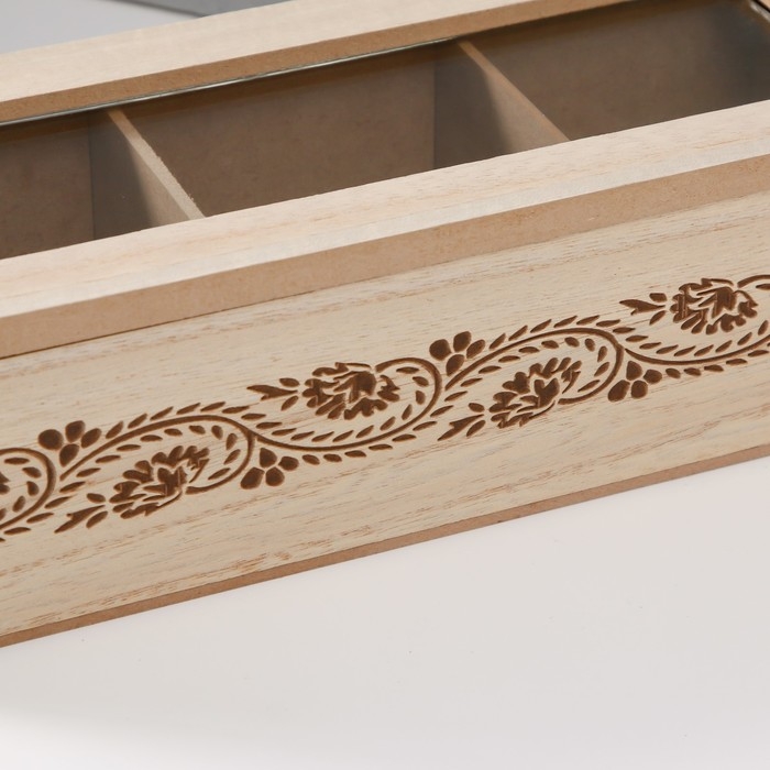 Шкатулка дерево с делениями "Цветочный узор" 24х9,8х7 см