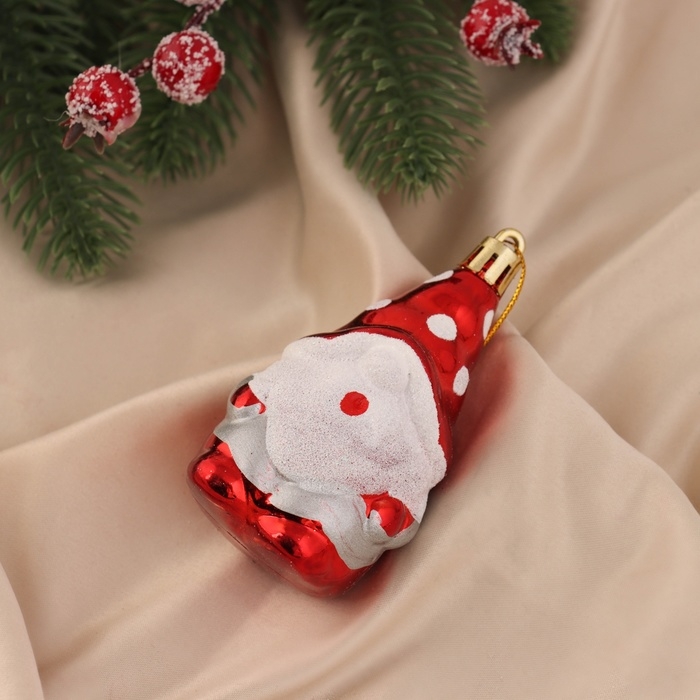 Украшение ёлочное "Гном, колпак в горох" (набор 2 шт) 9х4,5 см, красный