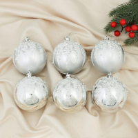 Набор шаров пластик d-8 см, 6 шт "Аделия" серебро