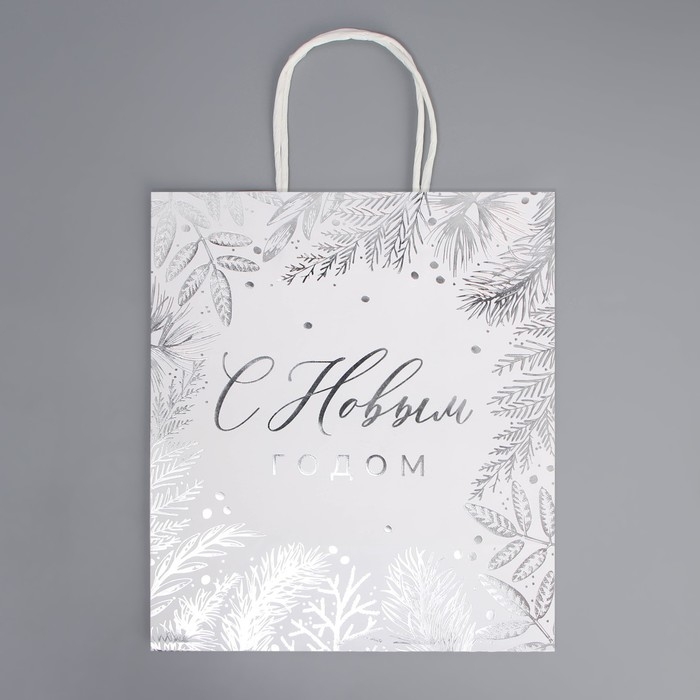 Пакет подарочный новогодний крафтовый &laquo;Серебро&raquo;, 22 х 25 х 12 см, Новый год