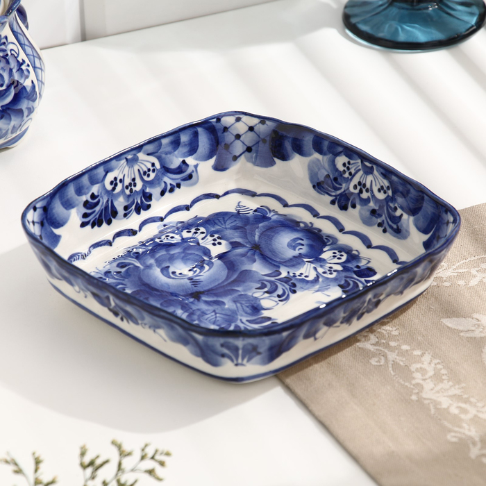 Блюдо &laquo;Сухарница&raquo;, гжель, микс