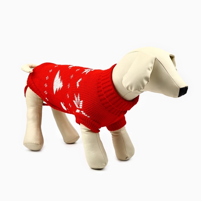 Одежда для собак. Свитер вязаный с орнаментом «Новогодний», красный, размер S Одежда для собак. Свитер вязаный с орнаментом «Новогодний», красный, размер S