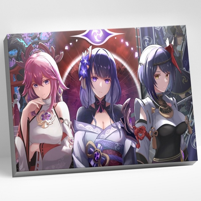 Картина по номерам 30 &times; 40 см &laquo;Геншин&raquo; &laquo;Яэ Мико&raquo;, Райдэн, Сара&raquo; 32 цвета