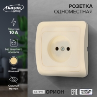 Розетка одноместная Luazon Lighting "Орион", 10 А, скрытая, без з/к, бежевая Розетка одноместная Luazon Lighting "Орион", 10 А, скрытая, без з/к, бежевая