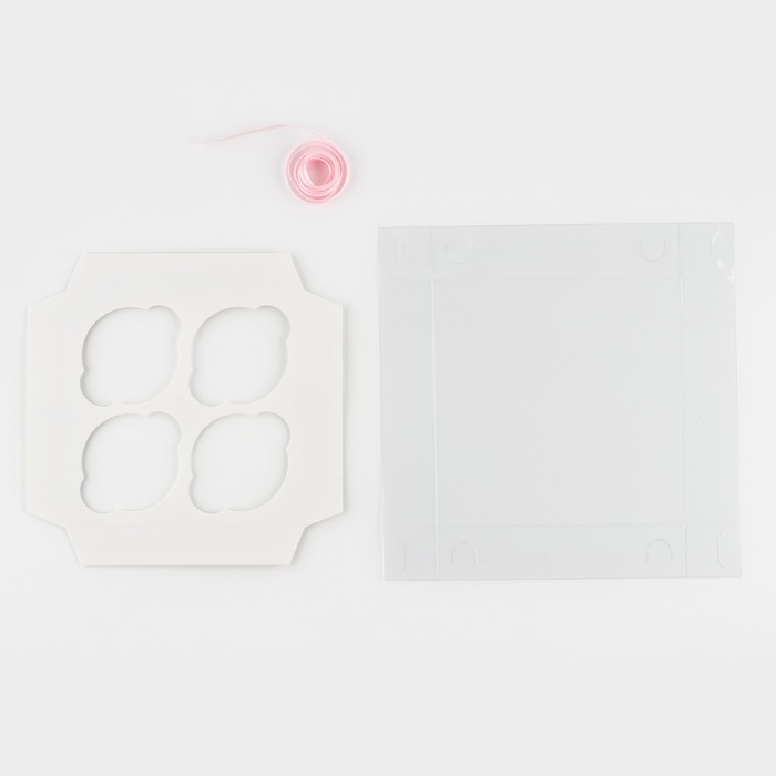 Коробка для капкейков, кондитерская упаковка, 4 ячейки &laquo;Сладкий момент&raquo;, 16 х 16 х 7.5 см