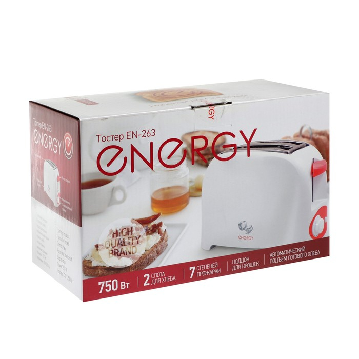 Тостер ENERGY EN-263, 750 Вт, 7 режимов прожарки, 2 тоста, белый Тостер ENERGY EN-263, 750 Вт, 7 режимов прожарки, 2 тоста, белый