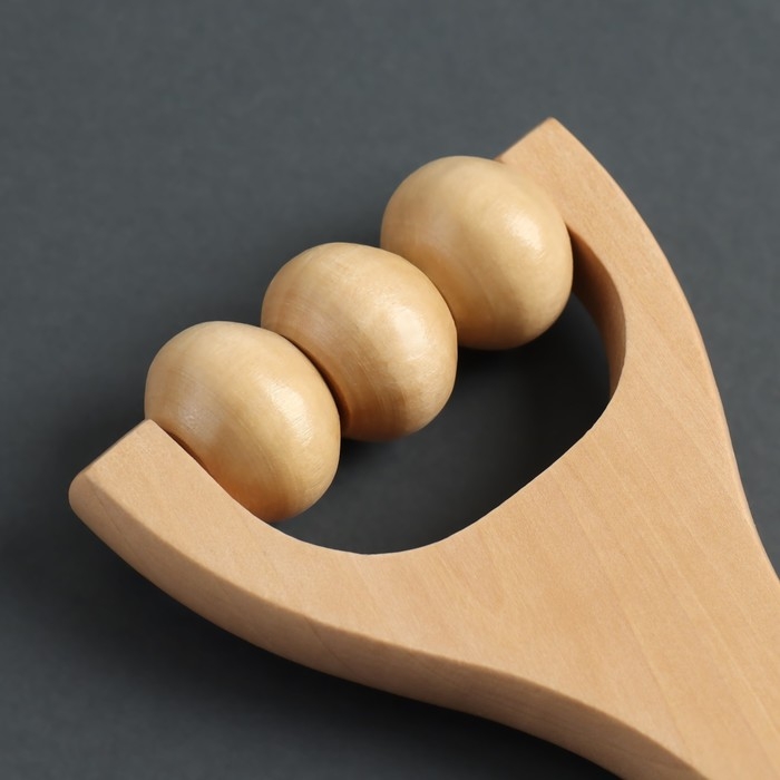 Массажёр &laquo;Барабан&raquo;, деревянный, 15 &times; 8 &times; 3 см, 3 шарика