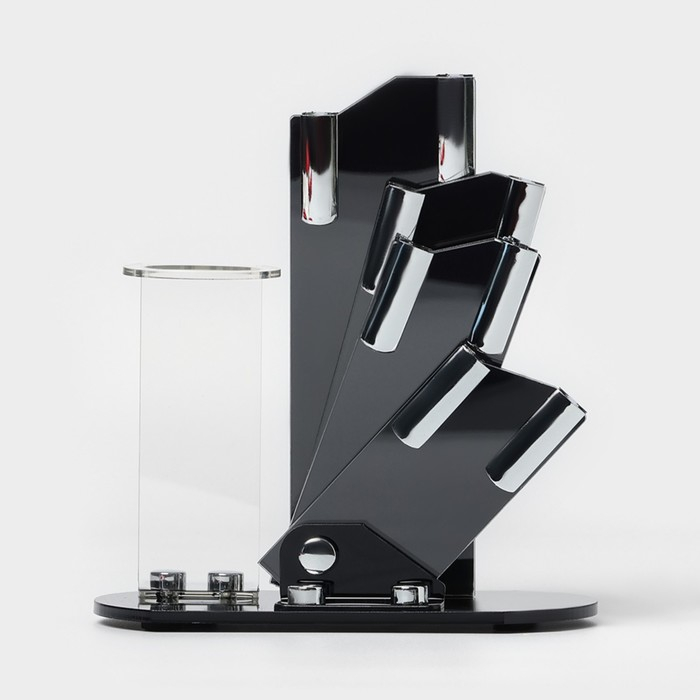 Набор кухонный на подставке &laquo;Изгиб&raquo;, 5 предметов: 4 ножа, 7,5 см, 10 см, 13 см, 15 см, овощечистка, цвет синий