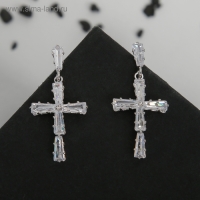 Серьги со стразами «Крестики искры» цвет белый в серебре Серьги со стразами «Крестики искры» цвет белый в серебре