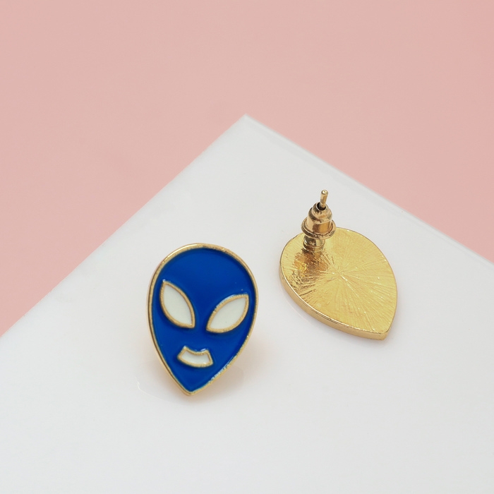 Серьги &laquo;Инопланетяне&raquo;, цвет сине-белый в золоте
